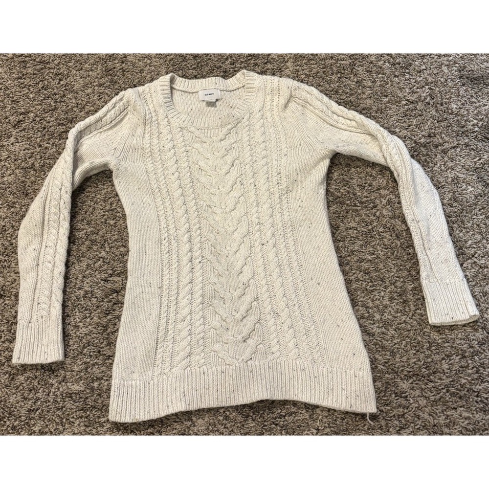 Old Navy Chunky Cable Knit Cream Sweater Womens Small Ivory Raglan 345959